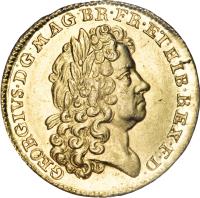 United Kingdom coin 1 Guinea - George I (1714) obverse obverse of 1 Guinea - George I (1714) coin with KM# 538 from United Kingdom. Inscription: GEORGIVS · D:G · MAG · BR · FR · ET · HIB · REX · F · D ·
