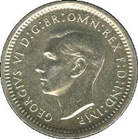 obverse of 2 Pence - George VI - Maundy Coinage (1947 - 1948) coin with KM# 847a from United Kingdom. Inscription: GEORGIVS VI D:G:BR:OMN:REX F:D:IND:IMP.