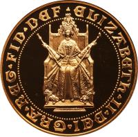 obverse of 5 Pounds - Elizabeth II - Anniversary of the Gold Sovereign (1989) coin with KM# 958 from United Kingdom. Inscription: ELIZABETH · II · DEI · GRA · REG · FID · DIF