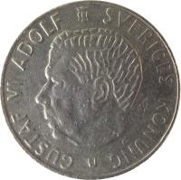 obverse of 1 Krona - Gustaf VI Adolf (1968 - 1973) coin with KM# 826a from Sweden. Inscription: GUSTAF VI ADOLF SVERIGES KONUNG U ·