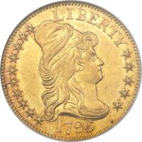 obverse of 5 Dollars - Liberty Cap / Small Eagle (1795 - 1798) coin with KM# 19 from United States. Inscription: LIBERTY 1796