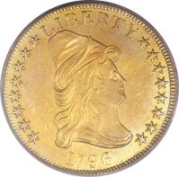 obverse of 10 Dollars - Liberty Cap / Small Eagle (1795 - 1797) coin with KM# 21 from United States. Inscription: LIBERTY 1796