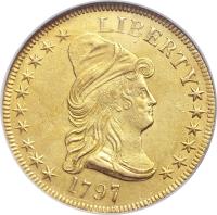 obverse of 10 Dollars - Liberty Cap / Large Heraldic Eagle (1797 - 1804) coin with KM# 30 from United States. Inscription: LIBERTY 1797