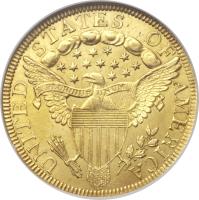 United States coin 10 Dollars - Liberty Cap / Large Heraldic Eagle (1797 - 1804) reverse reverse of 10 Dollars - Liberty Cap / Large Heraldic Eagle (1797 - 1804) coin with KM# 30 from United States. Inscription: UNITED STATES OF AMERICA E PLURIBUS UNUM