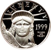 obverse of 25 Dollars - Vistas of Liberty: Southeastern Wetlands - American Platinum Eagle Bullion (1999) coin with KM# 302 from United States. Inscription: LIBERTY 1999 JM IN GOD WE TRUST E PLURIBUS UNUM