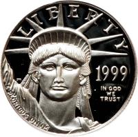 obverse of 50 Dollars - Vistas of Liberty: Southeastern Wetlands - American Platinum Eagle Bullion (1999) coin with KM# 303 from United States. Inscription: LIBERTY 1999 IN GOD WE TRUST E PLURIBUS UNUM