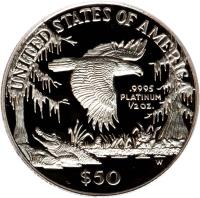 United States coin 50 Dollars - Vistas of Liberty: Southeastern Wetlands - American Platinum Eagle Bullion (1999) reverse reverse of 50 Dollars - Vistas of Liberty: Southeastern Wetlands - American Platinum Eagle Bullion (1999) coin with KM# 303 from United States. Inscription: UNITED STATES OF AMERICA .9995 PLATINUM ½ OZ. W $50
