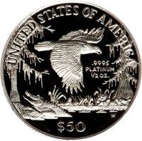 reverse of 50 Dollars - Vistas of Liberty: Southeastern Wetlands - American Platinum Eagle Bullion (1999) coin with KM# 303 from United States. Inscription: UNITED STATES OF AMERICA .9995 PLATINUM ½ OZ. W $50