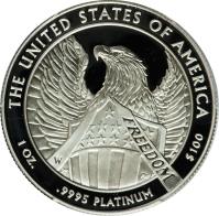 reverse of 100 Dollars - American Platinum Eagle Bullion (2007) coin with KM# 417 from United States. Inscription: UNITED STATES OF AMERICA W DW $100 .9995 PLATINUM 1 OZ.