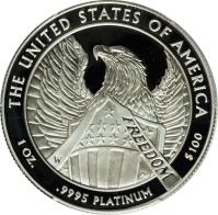 United States coin 100 Dollars - American Platinum Eagle Bullion (2007) reverse reverse of 100 Dollars - American Platinum Eagle Bullion (2007) coin with KM# 417 from United States. Inscription: UNITED STATES OF AMERICA W DW $100 .9995 PLATINUM 1 OZ.
