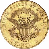 United States coin 20 Dollars - Liberty Head Double Eagle (1861) reverse reverse of 20 Dollars - Liberty Head Double Eagle (1861) coin with KM# 93 from United States. Inscription: UNITED STATES OF AMERICA E PLURIBUS UNUM S TWENTY D