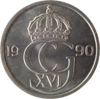 obverse of 50 Öre - Carl XVI Gustaf (1976 - 1991) coin with KM# 855 from Sweden. Inscription: CG XVI 1984