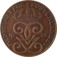 obverse of 2 Öre - Gustaf V (1909 - 1950) coin with KM# 778 from Sweden. Inscription: MED FOLKET FÖR FOSTERLANDET GGV 1929
