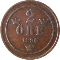 reverse of 2 Öre - Oscar II - Large letters (1877 - 1905) coin with KM# 746 from Sweden. Inscription: 2 ØRE 1905