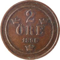 Sweden coin 2 Öre - Oscar II - Large letters (1877 - 1905) reverse reverse of 2 Öre - Oscar II - Large letters (1877 - 1905) coin with KM# 746 from Sweden. Inscription: 2 ØRE 1905