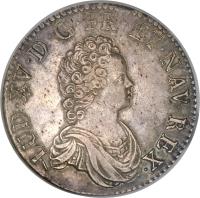 obverse of 1 Ecu - Louis XV (1715) coin with KM# 412 from France. Inscription: LUD.XV.D.G.FR.ET NAV.REX