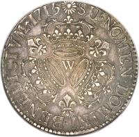 France coin 1 Ecu - Louis XV (1715) reverse reverse of 1 Ecu - Louis XV (1715) coin with KM# 412 from France. Inscription: SIT.NOMEN.DOMINI.BENEDICTVM 1715