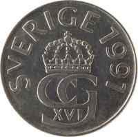 obverse of 5 Kronor - Carl XVI Gustaf (1993 - 2009) coin with KM# 853a from Sweden. Inscription: SVERIGE 2000 CG XVI