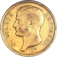 obverse of 40 Francs - Napoleon I (1807) coin with KM# A688 from France. Inscription: NAPOLEON EMPEREUR.