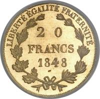 France coin 20 Francs (1848) reverse reverse of 20 Francs (1848) coin with KM# Pn82 from France. Inscription: LIBERTÉ ÉGALITÉ FRATERNITÉ 20 FRANCS 1848