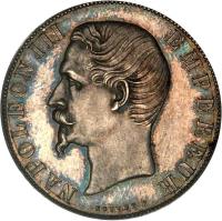 France coin 2 Francs - Napoleon III (1856) obverse obverse of 2 Francs - Napoleon III (1856) coin with KM# Pn91 from France. Inscription: NAPOLEON III EMPEREUR