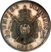France coin 2 Francs - Napoleon III (1856) reverse reverse of 2 Francs - Napoleon III (1856) coin with KM# Pn91 from France. Inscription: EMPIRE FRANCAIS 2 F 1856