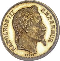 obverse of 20 Francs - Napoleon III (1861) coin with KM# E25 from France.