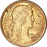 obverse of 10 Francs (1929) coin with KM# E46 from France. Inscription: REPUBLIQUE FRANCAISE ESSAI RAOUL BÉNARD