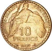 France coin 10 Francs (1929) reverse reverse of 10 Francs (1929) coin with KM# E46 from France. Inscription: LIBERTE · EGALITE FRATERNITE 10 FRANCS 1929