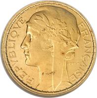 obverse of 100 Francs (1929) coin with KM# E57 from France. Inscription: REPVBLIQVE FRANÇAISE MORLON