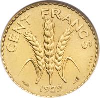 France coin 100 Francs (1929) reverse reverse of 100 Francs (1929) coin with KM# E60 from France. Inscription: CENT FRANCS ESSAI 1929