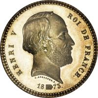obverse of 5 Francs - Henri V (1873) coin with X# 38 from France. Inscription: HENRI V ROI DE FRANCE. J. GESSENER .F. 18 73.