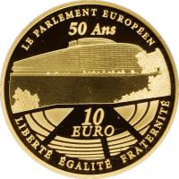 France coin 10 Euro - European Parliament (2008) reverse reverse of 10 Euro - European Parliament (2008) coin with KM# 1533 from France. Inscription: LE PARLEMENT EUROPÉEN 50 Ans 10 EURO LIBERTÉ ÉGALITÉ FRATERNITÉ