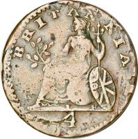 Ionian Islands coin 1 Lepton (1821) reverse reverse of 1 Lepton (1821) coin with KM# 30 from Ionian Islands. Inscription: BRITANNIA 4