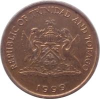 obverse of 1 Cent (1976 - 2014) coin with KM# 29 from Trinidad and Tobago. Inscription: REPUBLIC OF TRINIDAD AND TOBAGO TOGETHER WE ASPIRE TOGETHER WE ACHIEVE 2006