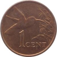 reverse of 1 Cent (1976 - 2014) coin with KM# 29 from Trinidad and Tobago. Inscription: 1 CENT