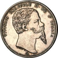 obverse of 5 Lire - Vittorio Emanuele II - Unification of Italy (1861) coin with KM# 7 from Italy. Inscription: VITTORIO EMANUELE II RE D'ITALIA L. GORI F.