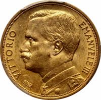 Italy coin 20 Lire - Vittorio Emanuele III (1910 - 1927) obverse obverse of 20 Lire - Vittorio Emanuele III (1910 - 1927) coin with KM# 48 from Italy. Inscription: VITTORIO EMANUELE III