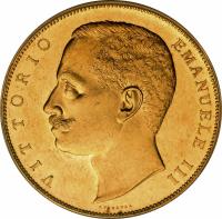 obverse of 100 Lire - Vittorio Emanuele III (1903 - 1905) coin with KM# 39 from Italy. Inscription: VITTORIO EMANUELE III SPERANZA