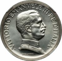 Italy coin 5 Lire - Vittorio Emanuele III (1914) obverse obverse of 5 Lire - Vittorio Emanuele III (1914) coin with KM# Pr21 from Italy. Inscription: VITTORIO EMANELE III RE D'ITALIA D. CALANDRA