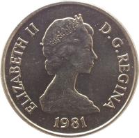 Turks and Caicos Islands coin 1/4 Crown - Elizabeth II - 2'nd Portrait (1981) obverse obverse of 1/4 Crown - Elizabeth II - 2'nd Portrait (1981) coin with KM# 51 from Turks and Caicos Islands. Inscription: ELIZABETH II D.G.REGINA 1981