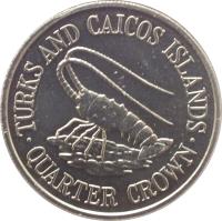 Turks and Caicos Islands coin 1/4 Crown - Elizabeth II - 2'nd Portrait (1981) reverse reverse of 1/4 Crown - Elizabeth II - 2'nd Portrait (1981) coin with KM# 51 from Turks and Caicos Islands. Inscription: TURKS AND CAICOS ISLANDS · QUARTER CROWN ·