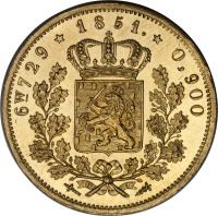 reverse of 10 Gulden - Willem III (1850 - 1851) coin with KM# 95 from Netherlands.