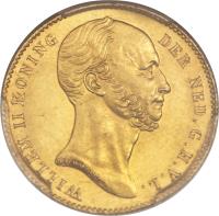 obverse of 5 Gulden - Willem II (1843) coin with KM# 72 from Netherlands.