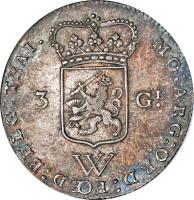 Netherlands Antilles coin 3 Gulden (1794) obverse obverse of 3 Gulden (1794) coin with KM# 4 from Netherlands Antilles. Inscription: MO:ARG:ORD:FŒD:BELG:TRAI. 3 GL. W