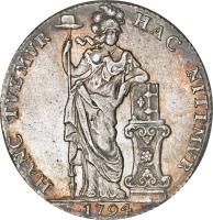 Netherlands Antilles coin 3 Gulden (1794) reverse reverse of 3 Gulden (1794) coin with KM# 4 from Netherlands Antilles. Inscription: HAC NITIMVR HANC TVEMVR 1794