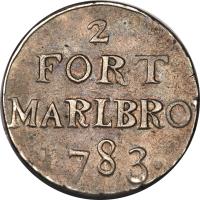 reverse of 2 Sukus - Sumatra (1783 - 1784) coin with KM# 271 from Netherlands East Indies. Inscription: 2 FORT MARLBRO 1783