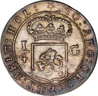 obverse of 1/4 Gulden (1802) coin with KM# 81 from Netherlands East Indies.