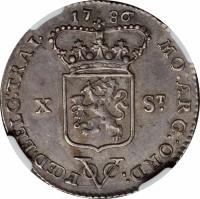 Netherlands East Indies coin 10 Stuivers - Utrecht (1786 - 1790) reverse reverse of 10 Stuivers - Utrecht (1786 - 1790) coin with KM# 115 from Netherlands East Indies. Inscription: 1786 MO:AR G:ORD:FOED:BELG:TRAI. X ST. VOC