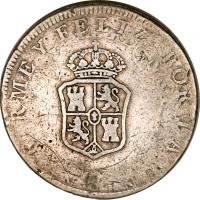 obverse of 8 Reales - Fernando VII - Countermarked (1828) coin with KM# 26 from Philippines.